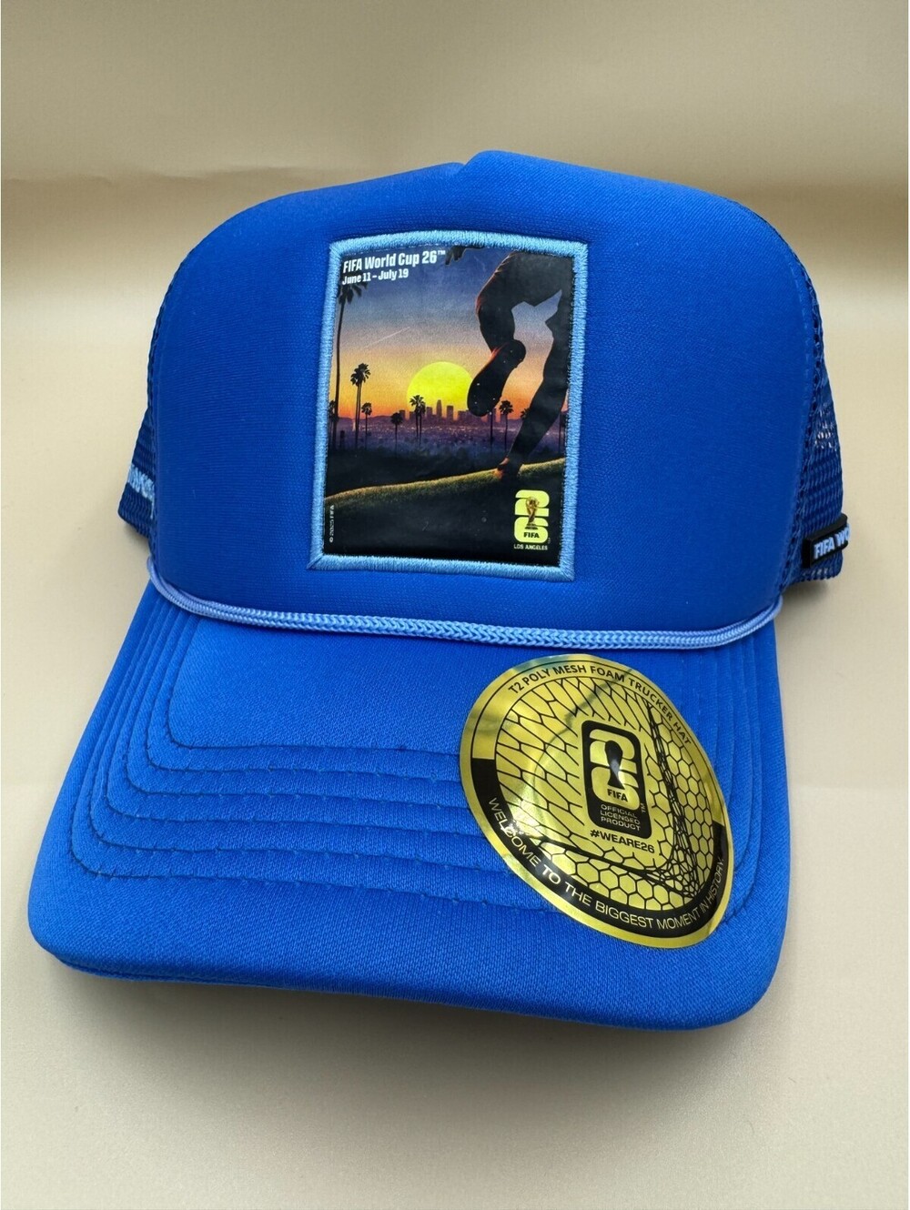FIFA World Cup 2026 Los Angeles Poster Foam Trucker Hat Blue Snapback OSF New Ex